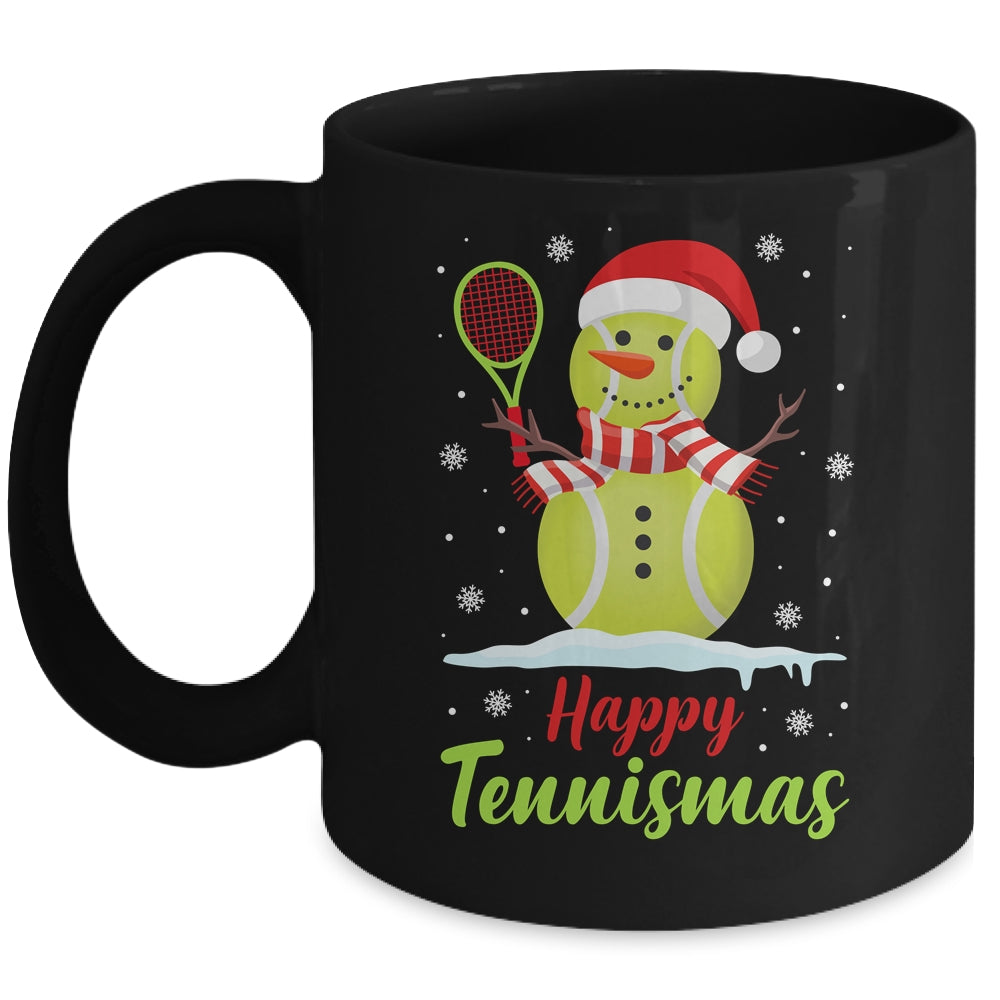 Funny Tennis Player Xmas Lights Christmas Tennis Snowman Mug | siriusteestore