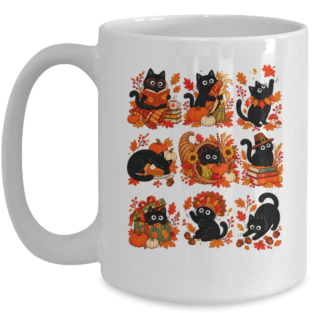 Funny Thanksgiving Black Cat Autumn Cat Lover Fall Men Women Mug | siriusteestore