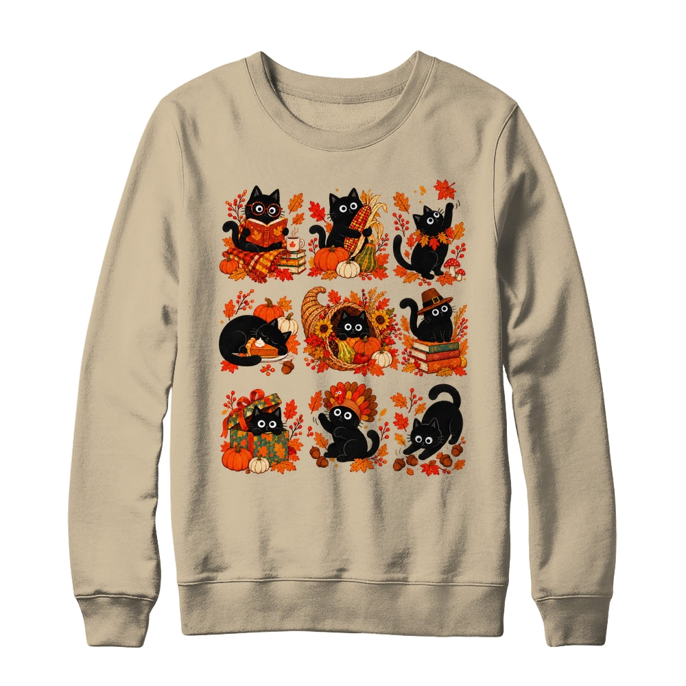 Funny Thanksgiving Black Cat Autumn Cat Lover Fall Men Women Shirt & Sweatshirt | siriusteestore