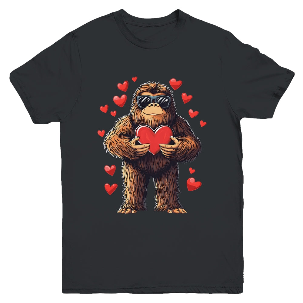 Funny Valentines Day Bigfoot Heart Sunglasses Sasquatch Boys Youth Shirt | siriusteestore
