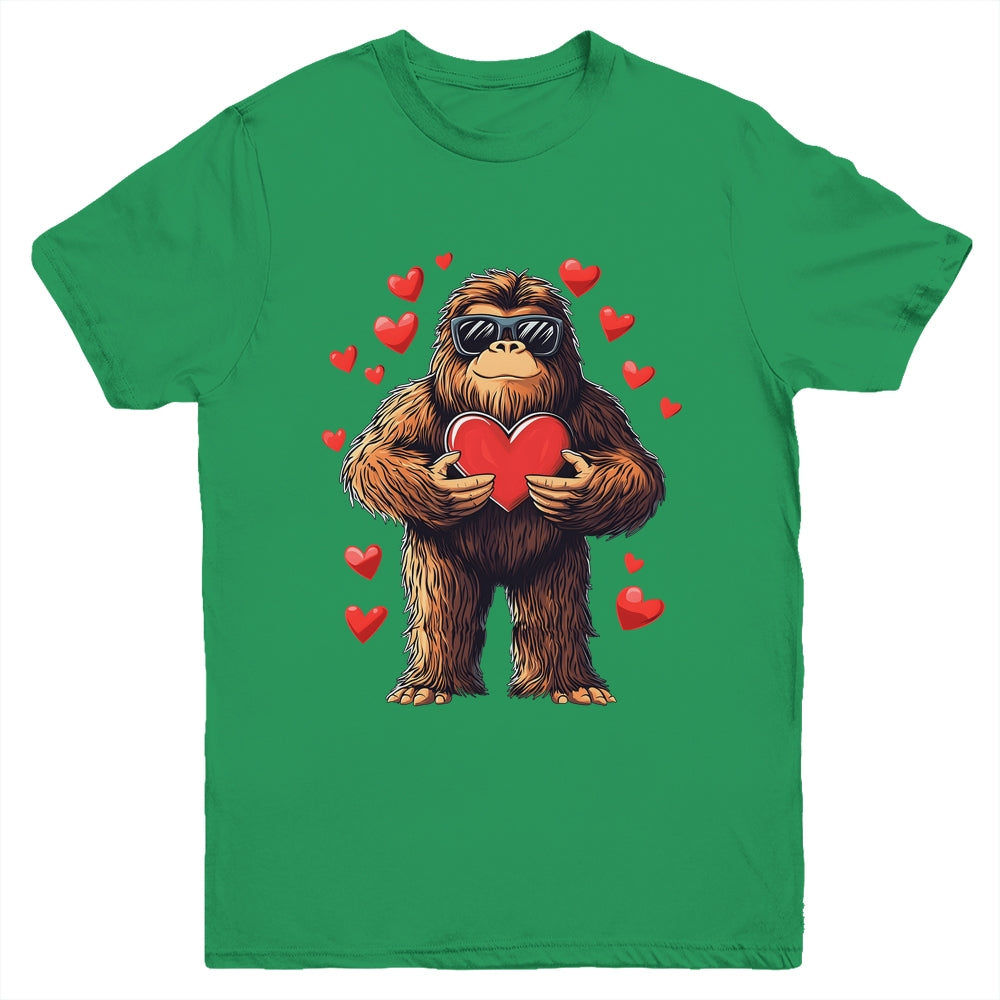 Funny Valentines Day Bigfoot Heart Sunglasses Sasquatch Boys Youth Shirt | siriusteestore