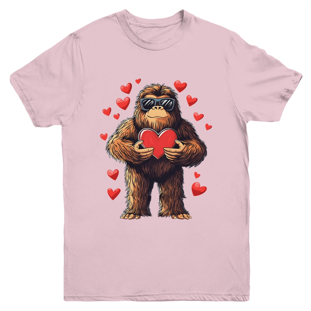 Funny Valentines Day Bigfoot Heart Sunglasses Sasquatch Boys Youth Shirt | siriusteestore