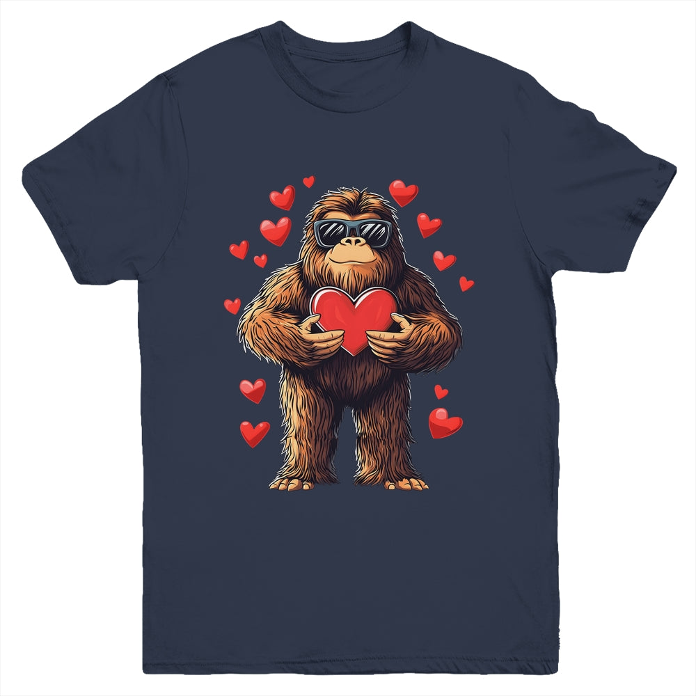 Funny Valentines Day Bigfoot Heart Sunglasses Sasquatch Boys Youth Shirt | siriusteestore