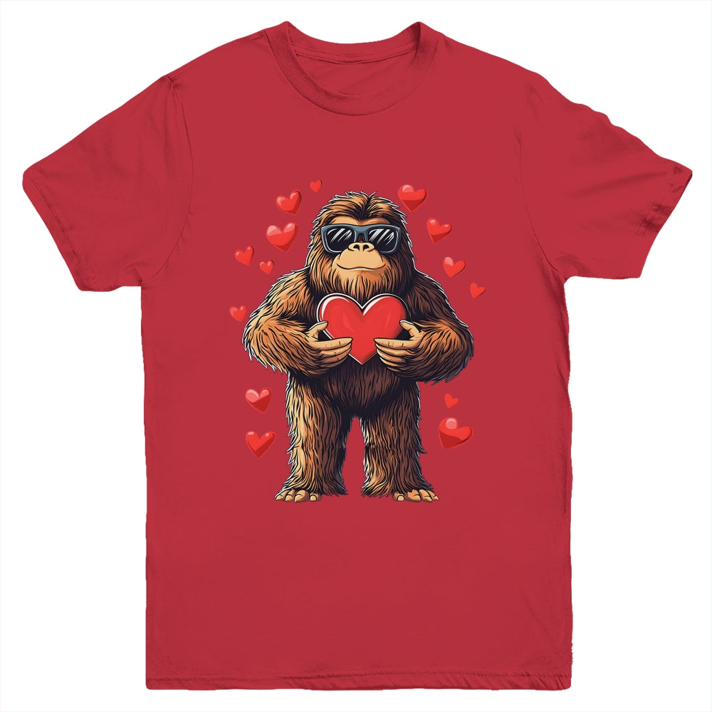 Funny Valentines Day Bigfoot Heart Sunglasses Sasquatch Boys Youth Shirt | siriusteestore