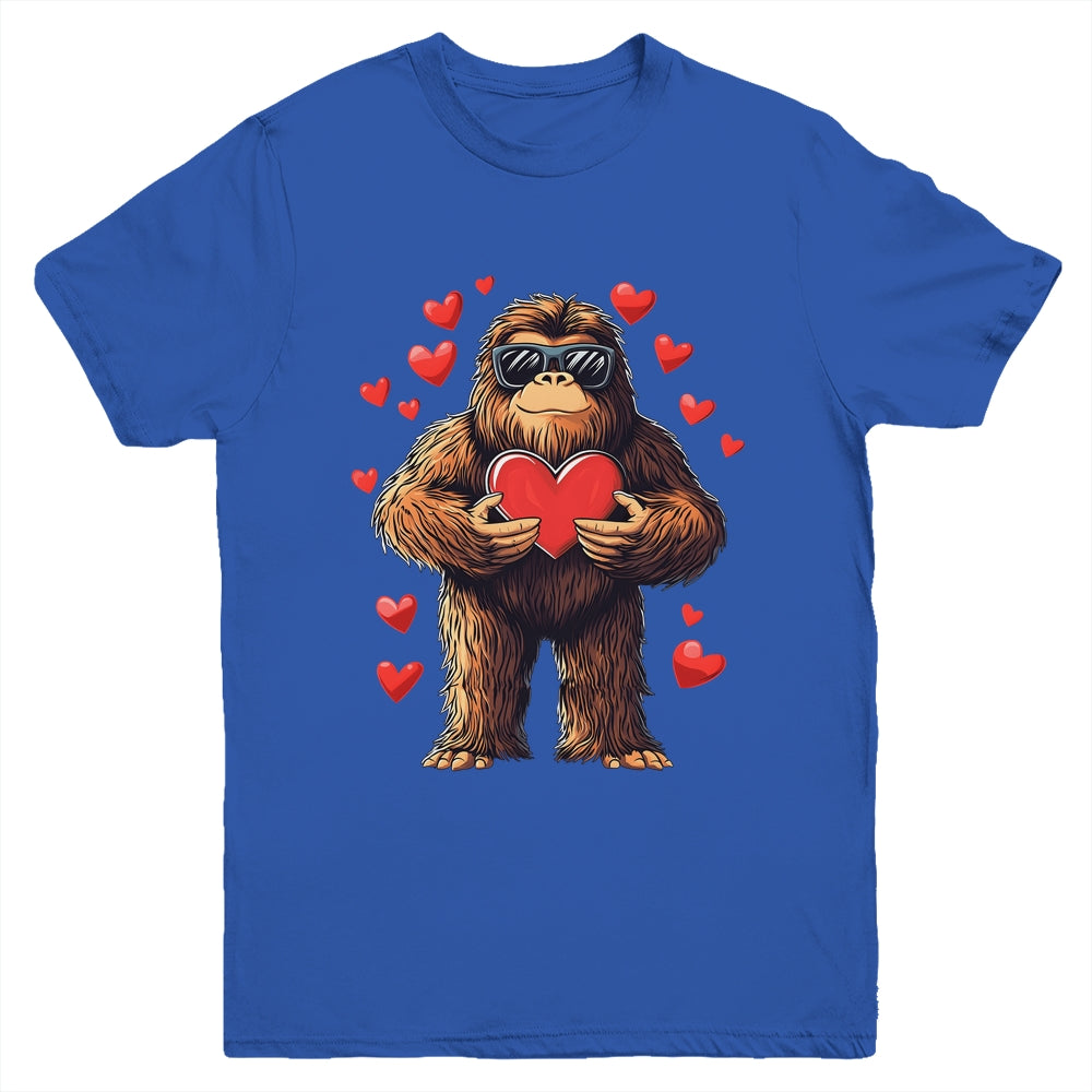 Funny Valentines Day Bigfoot Heart Sunglasses Sasquatch Boys Youth Shirt | siriusteestore