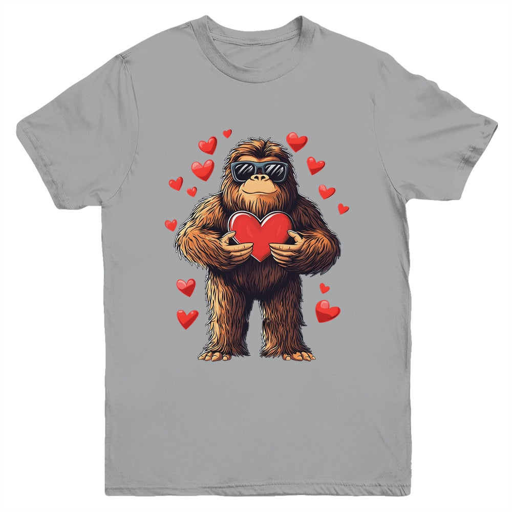 Funny Valentines Day Bigfoot Heart Sunglasses Sasquatch Boys Youth Shirt | siriusteestore