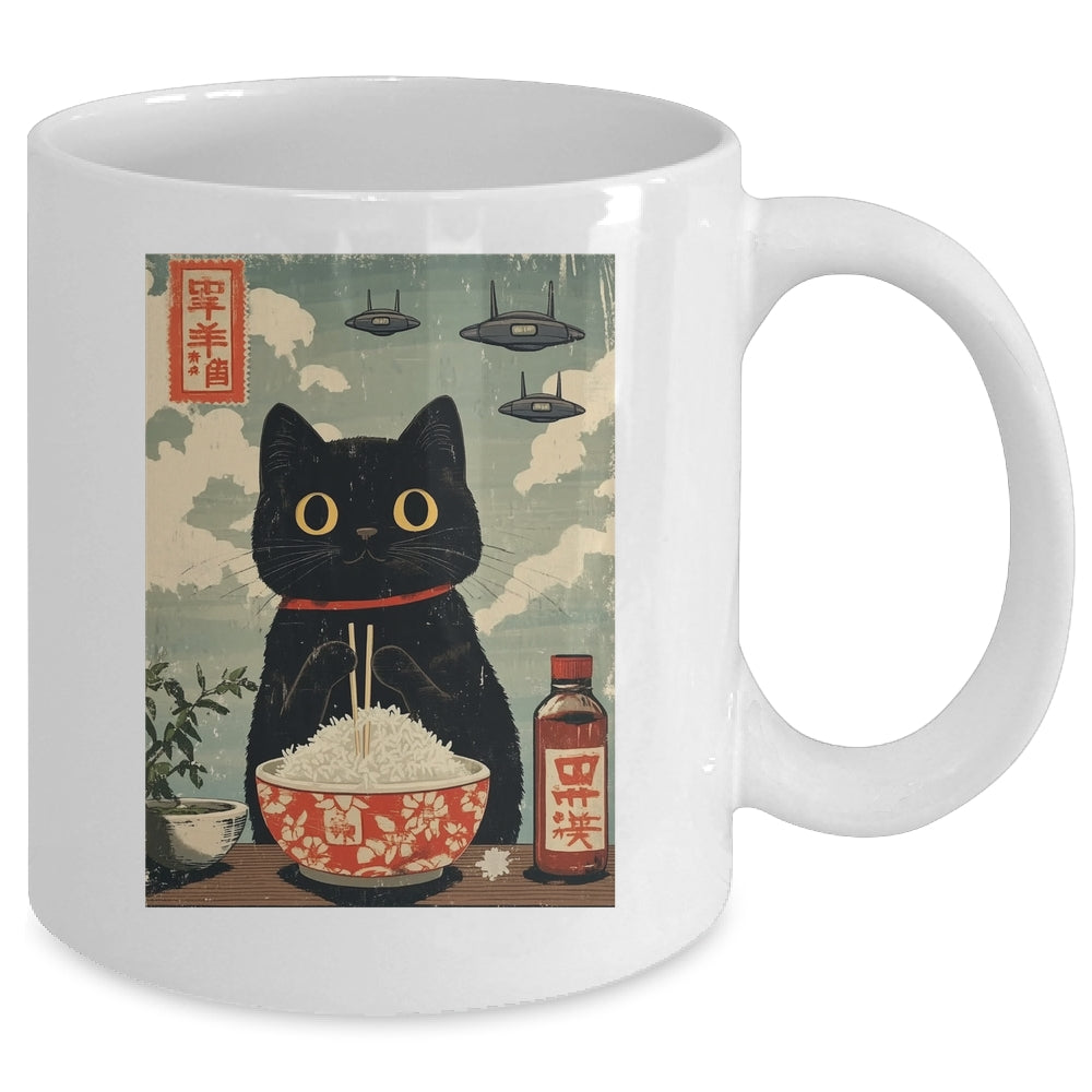 Funny Vintage Japanese Cute Cat UFOs Alien Men Women Kids Mug | siriusteestore