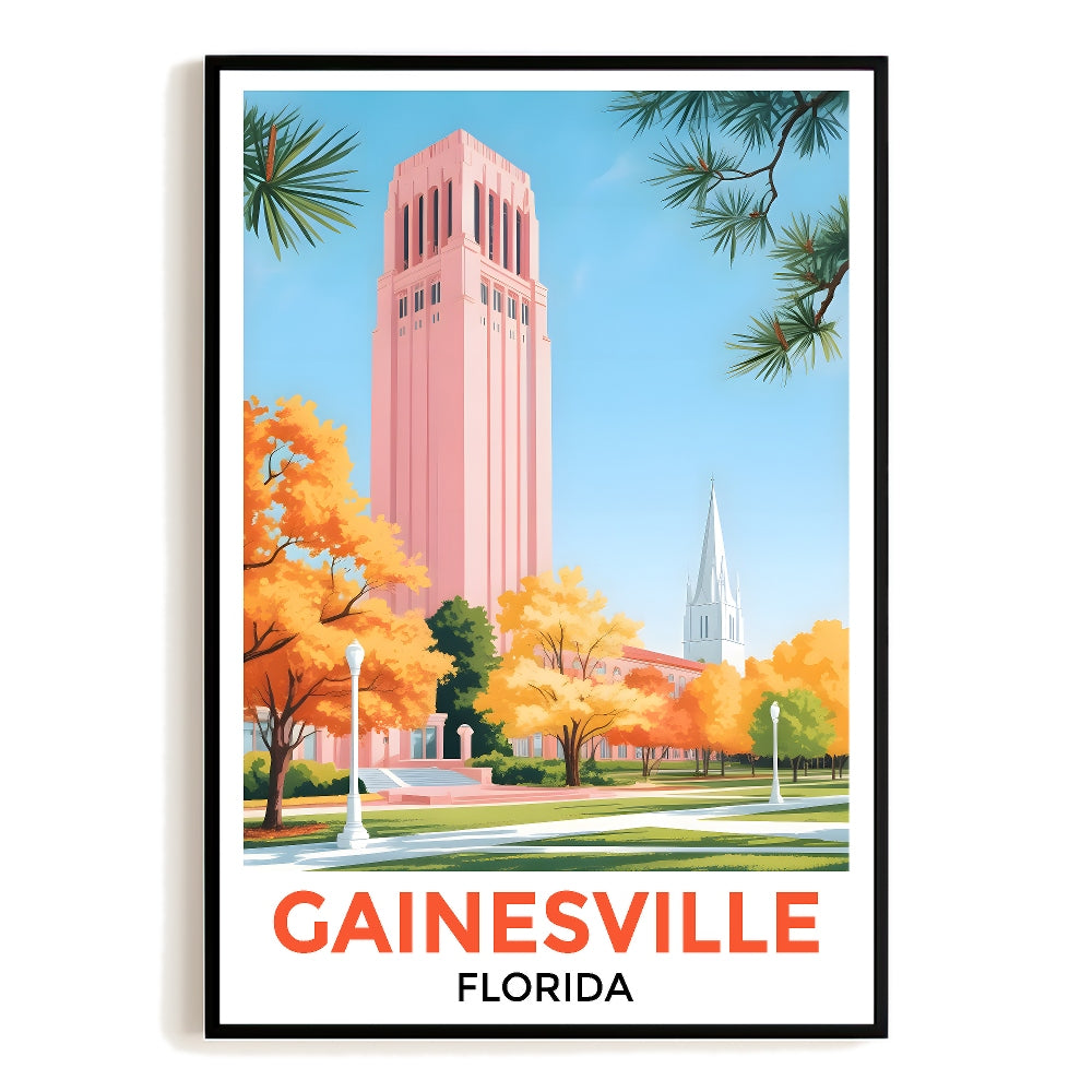 Gainesville Print Travel Poster Vintage Autumn Cityscape Florida Souvenir Wall Art Landscape Painting Ideal Gift For Home Living Room Office Bedroom Decor Unframed | siriusteestore