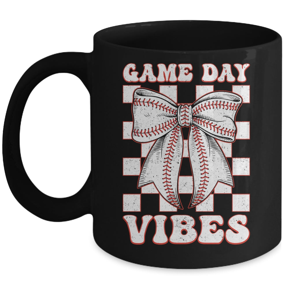 Game Day Vibes Coquette Bow Baseball Mama Mom Baseball Mug | siriusteestore