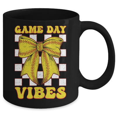 Game Day Vibes Coquette Bow Softball Mama Softball Girl Mug | siriusteestore