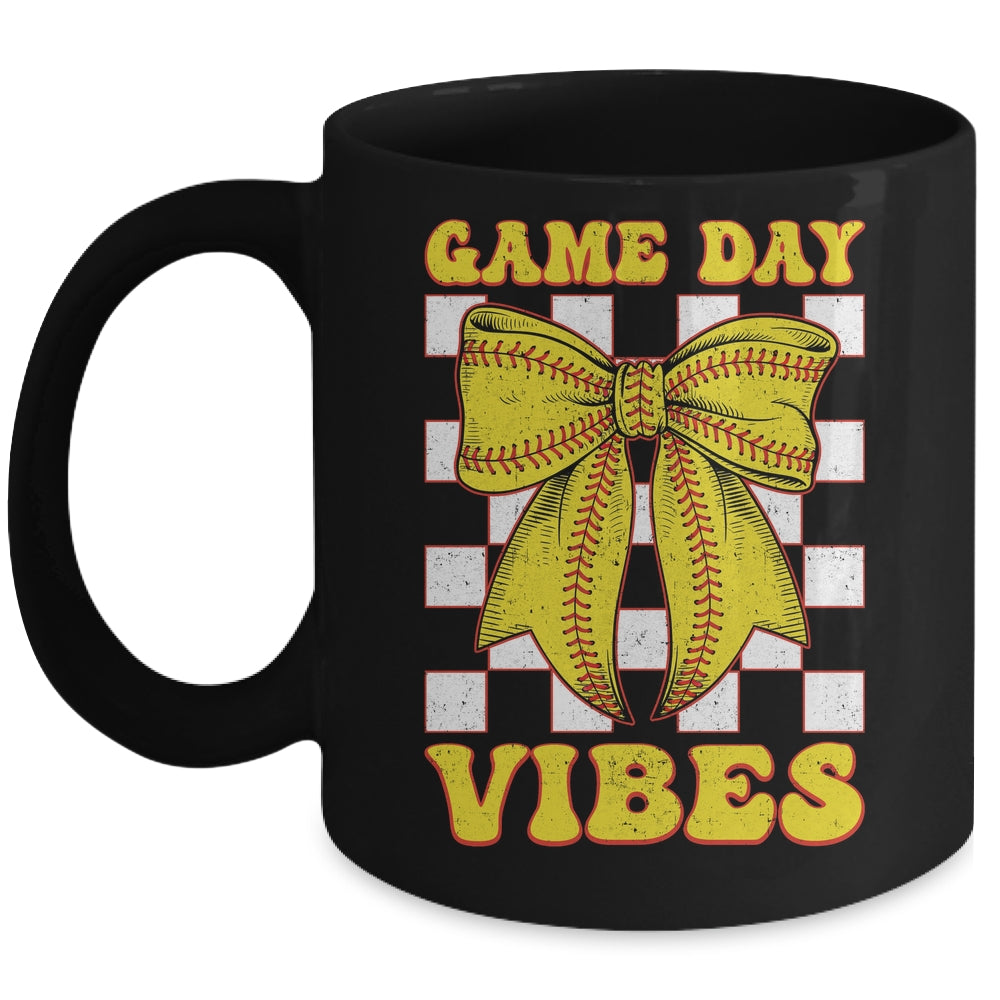 Game Day Vibes Coquette Bow Softball Mama Softball Girl Mug | siriusteestore