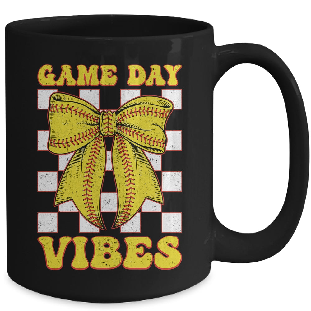 Game Day Vibes Coquette Bow Softball Mama Softball Girl Mug | siriusteestore