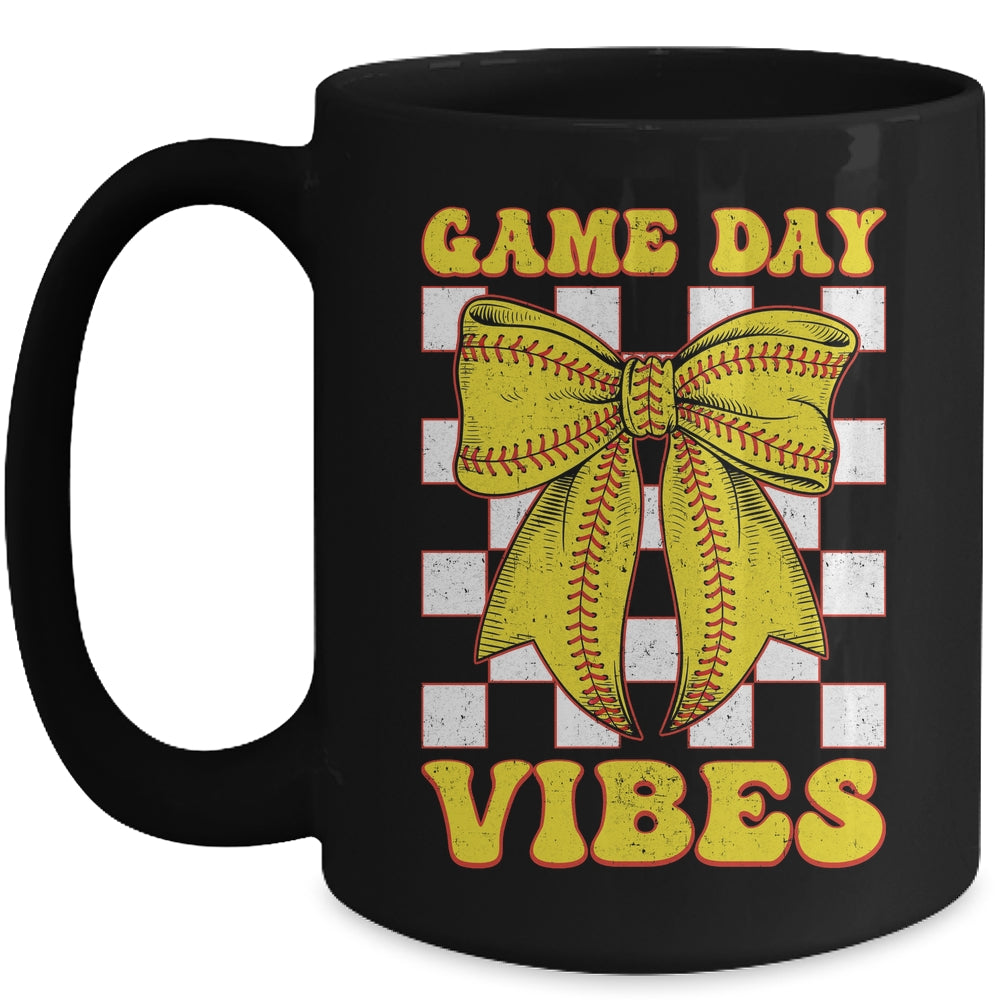 Game Day Vibes Coquette Bow Softball Mama Softball Girl Mug | siriusteestore
