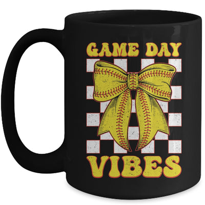 Game Day Vibes Coquette Bow Softball Mama Softball Girl Mug | siriusteestore
