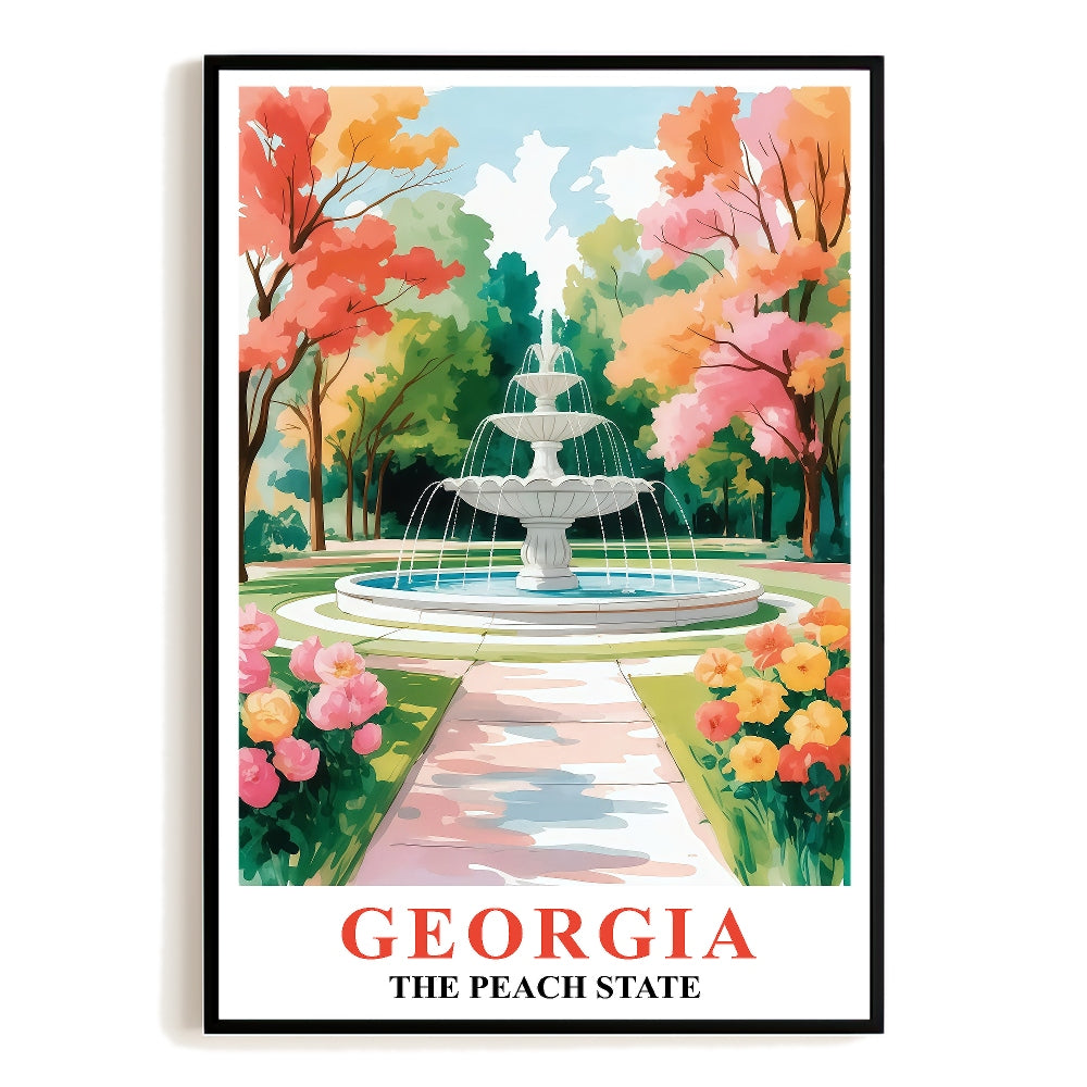Georgia Travel Poster Vintage The Peach State Watercolor Park View Souvenir Wall Art Landscape Print Painting Picture For Home Living Room Office Bedroom Decor Unframed | siriusteestore