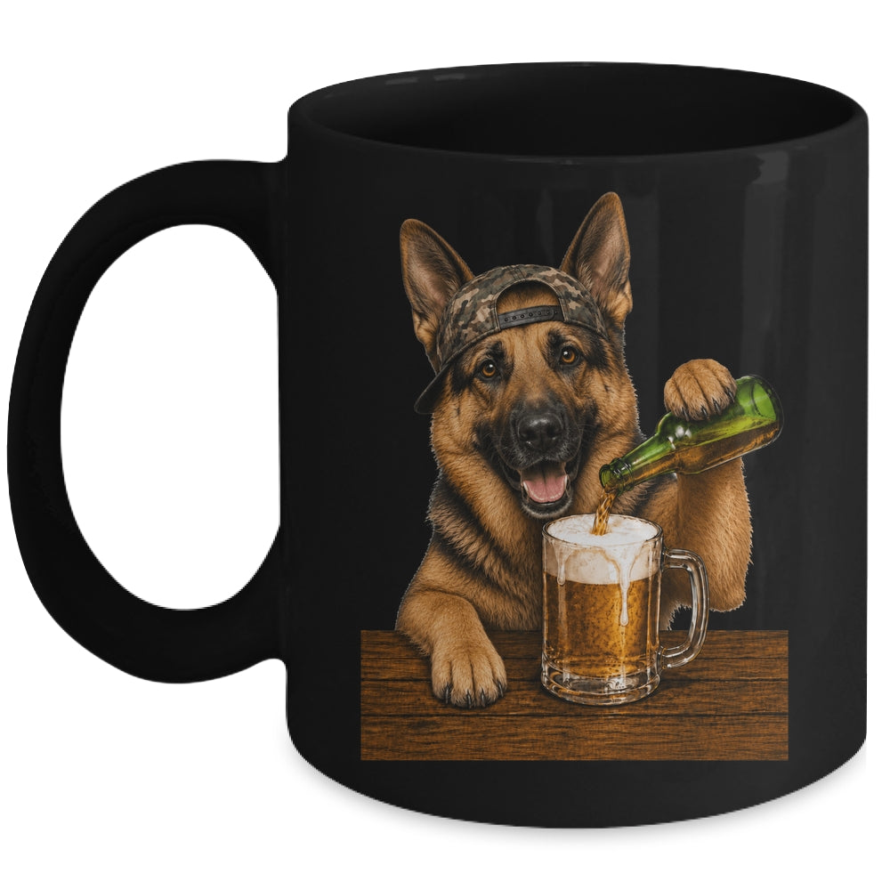 German Shepherd Drinking Beer Funny Dog Meme Fathers Day Mug | siriusteestore