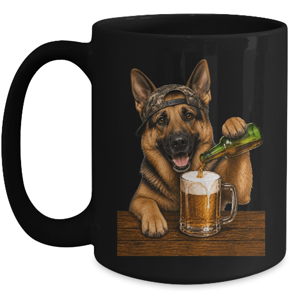 German Shepherd Drinking Beer Funny Dog Meme Fathers Day Mug | siriusteestore