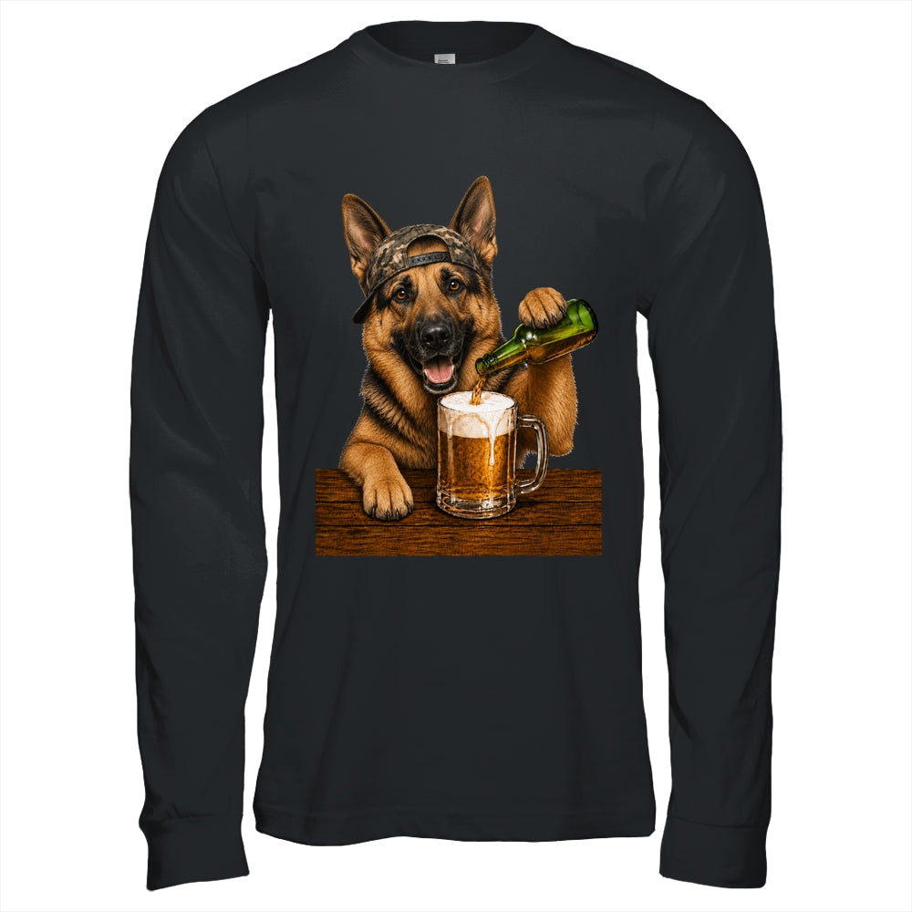 German Shepherd Drinking Beer Funny Dog Meme Fathers Day Shirt & Hoodie | siriusteestore