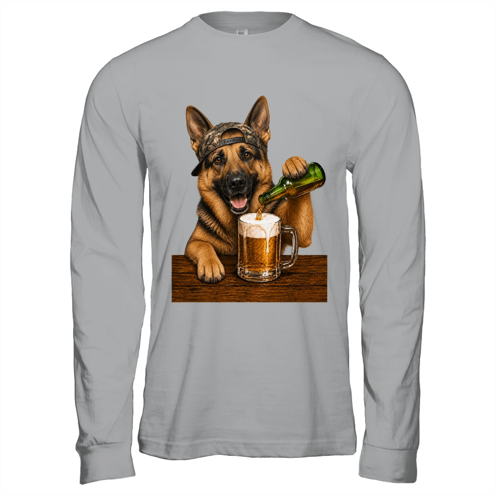 German Shepherd Drinking Beer Funny Dog Meme Fathers Day Shirt & Hoodie | siriusteestore