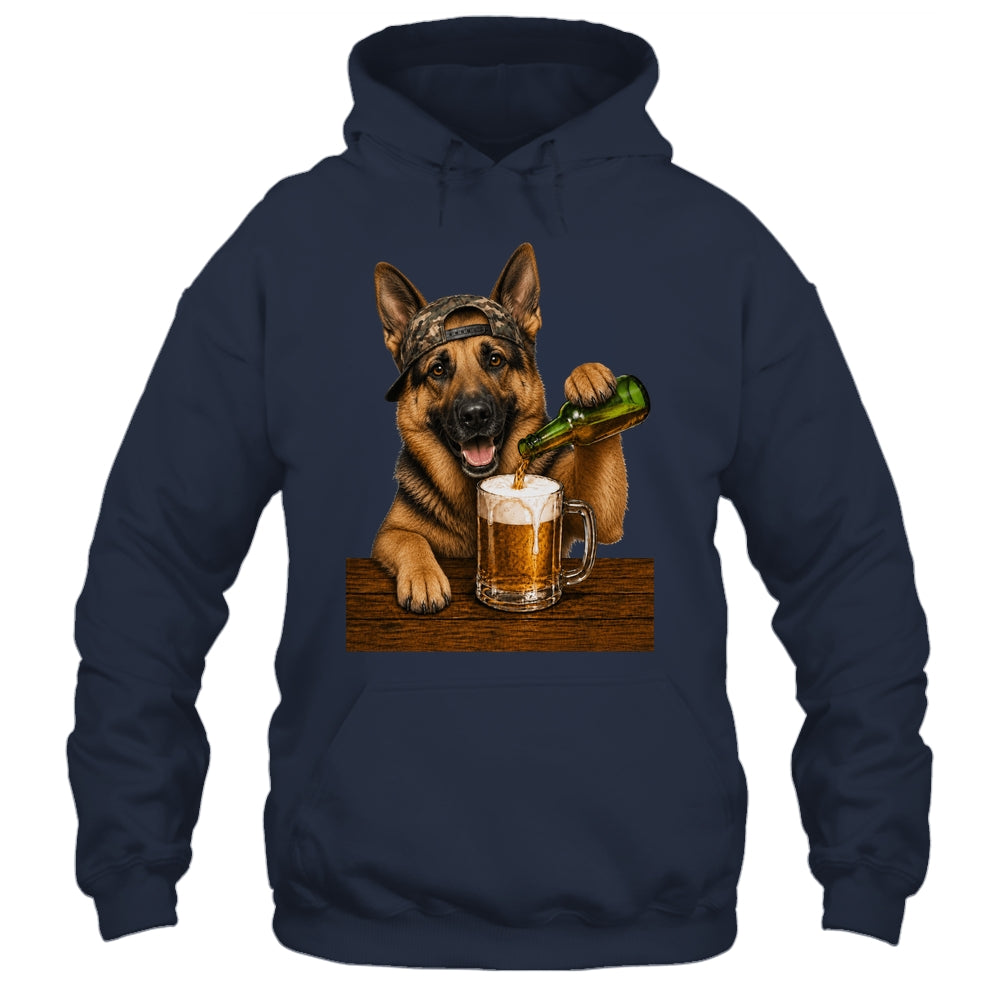 German Shepherd Drinking Beer Funny Dog Meme Fathers Day Shirt & Hoodie | siriusteestore