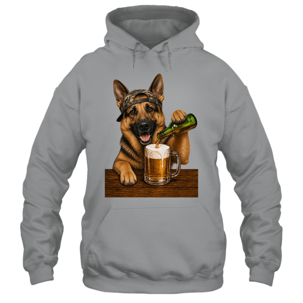 German Shepherd Drinking Beer Funny Dog Meme Fathers Day Shirt & Hoodie | siriusteestore