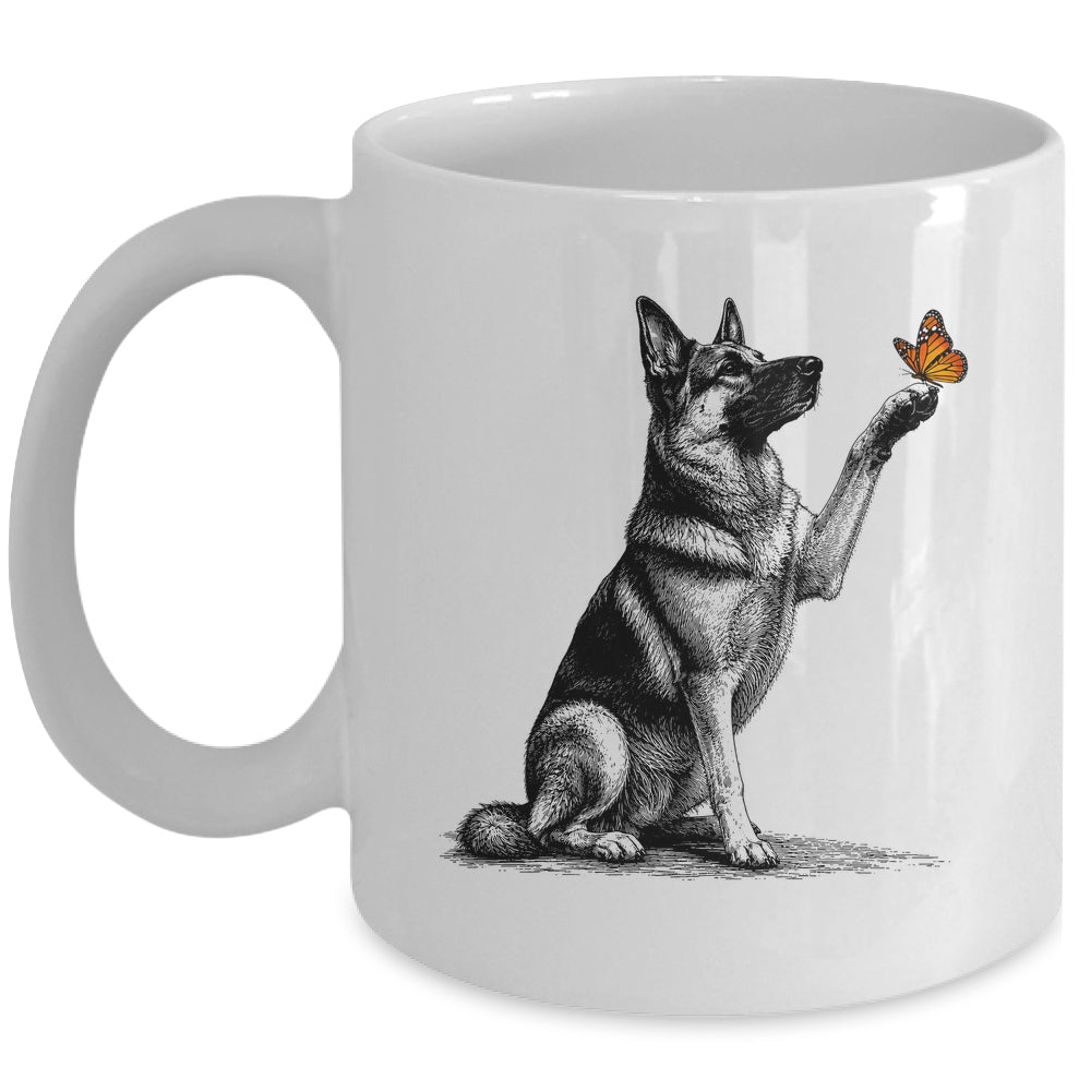 German Shepherd With Butterfly Minimalist Dog Lover Design Mug | siriusteestore