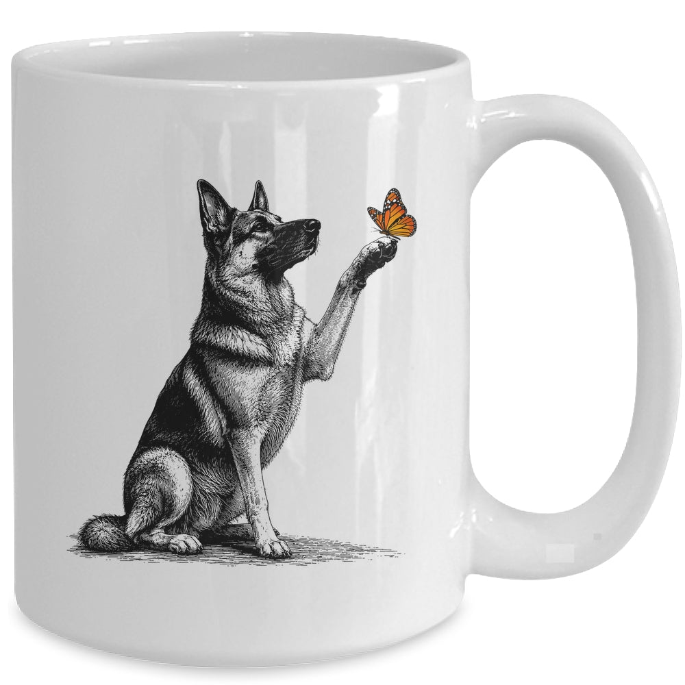 German Shepherd With Butterfly Minimalist Dog Lover Design Mug | siriusteestore