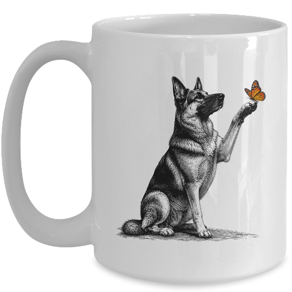 German Shepherd With Butterfly Minimalist Dog Lover Design Mug | siriusteestore