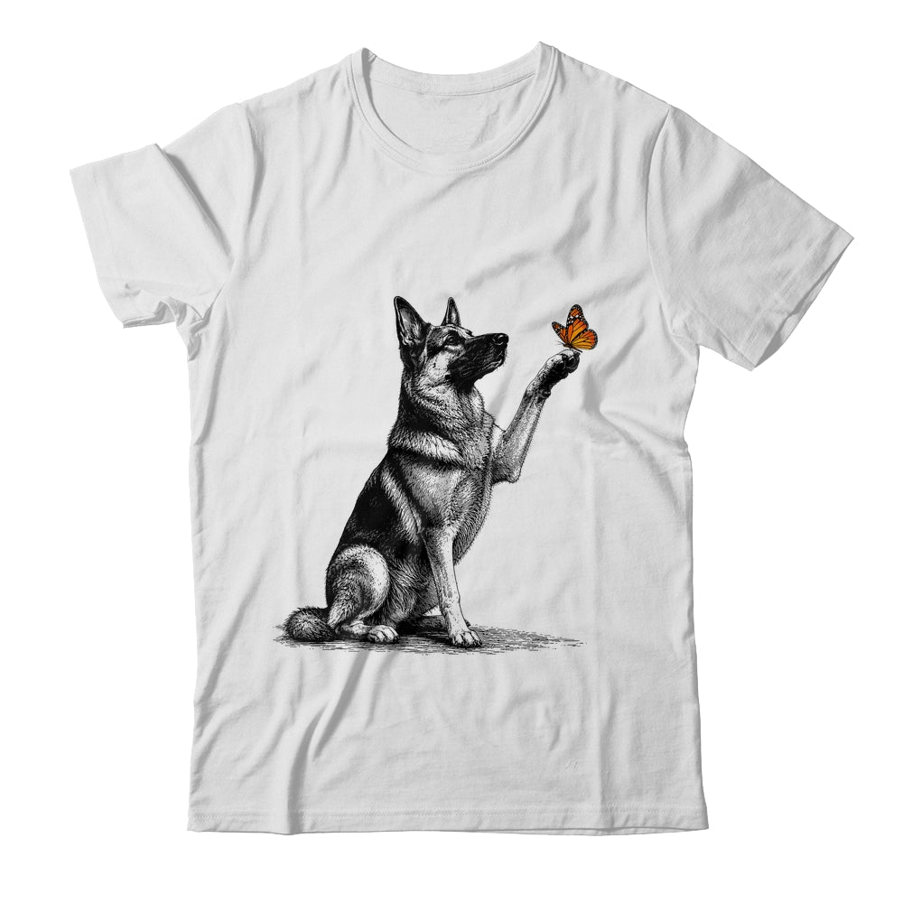 German Shepherd With Butterfly Minimalist Dog Lover Design Shirt & Tank Top | siriusteestore
