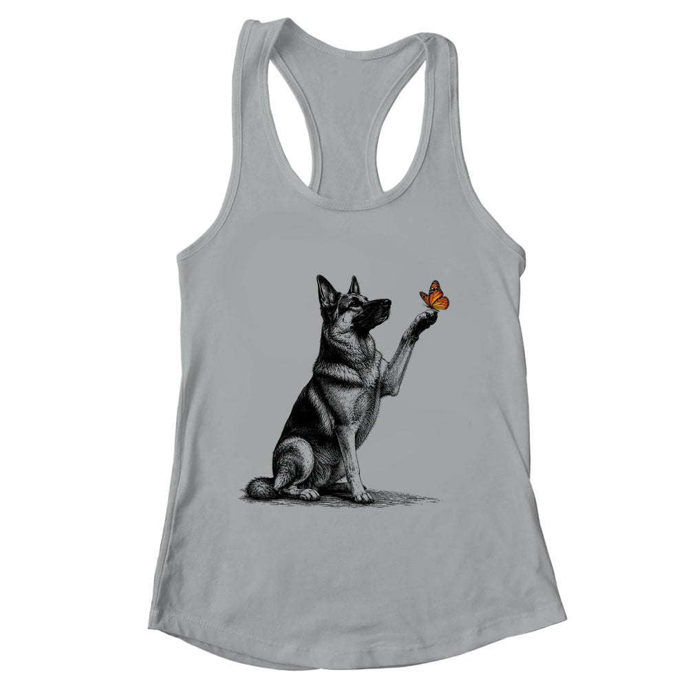 German Shepherd With Butterfly Minimalist Dog Lover Design Shirt & Tank Top | siriusteestore