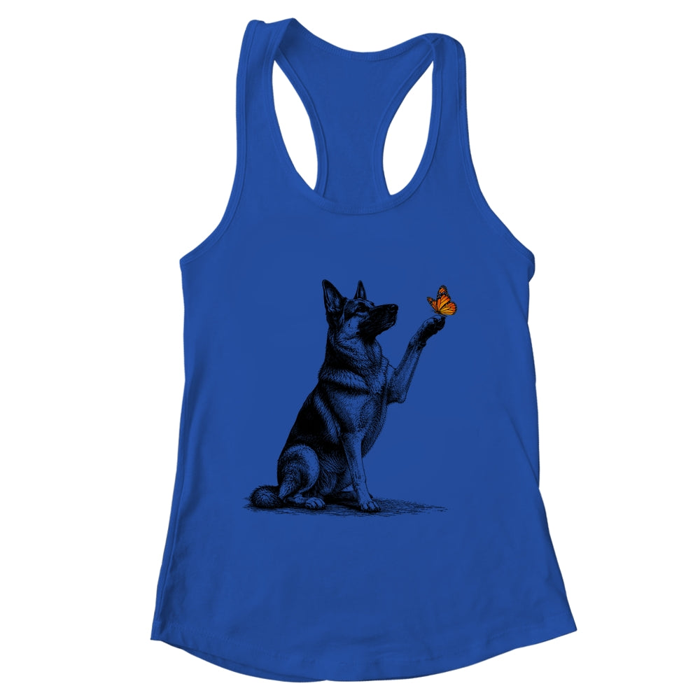 German Shepherd With Butterfly Minimalist Dog Lover Design Shirt & Tank Top | siriusteestore
