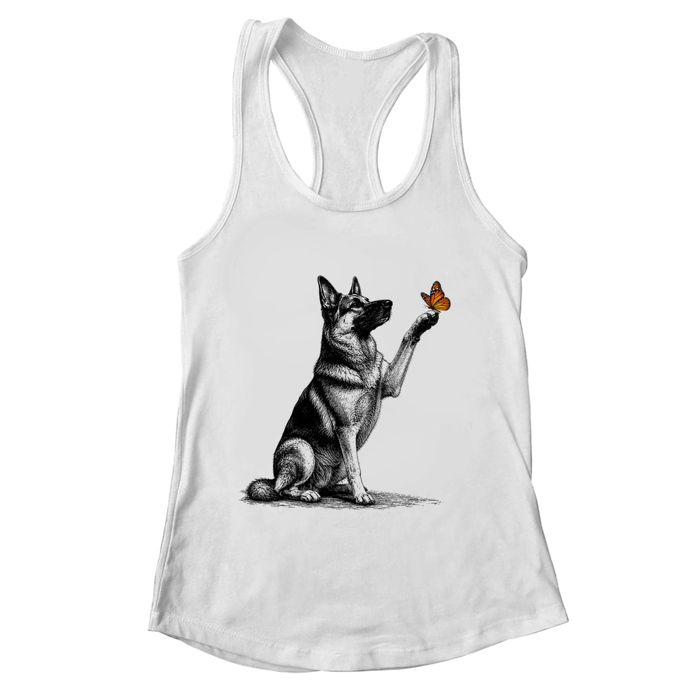 German Shepherd With Butterfly Minimalist Dog Lover Design Shirt & Tank Top | siriusteestore