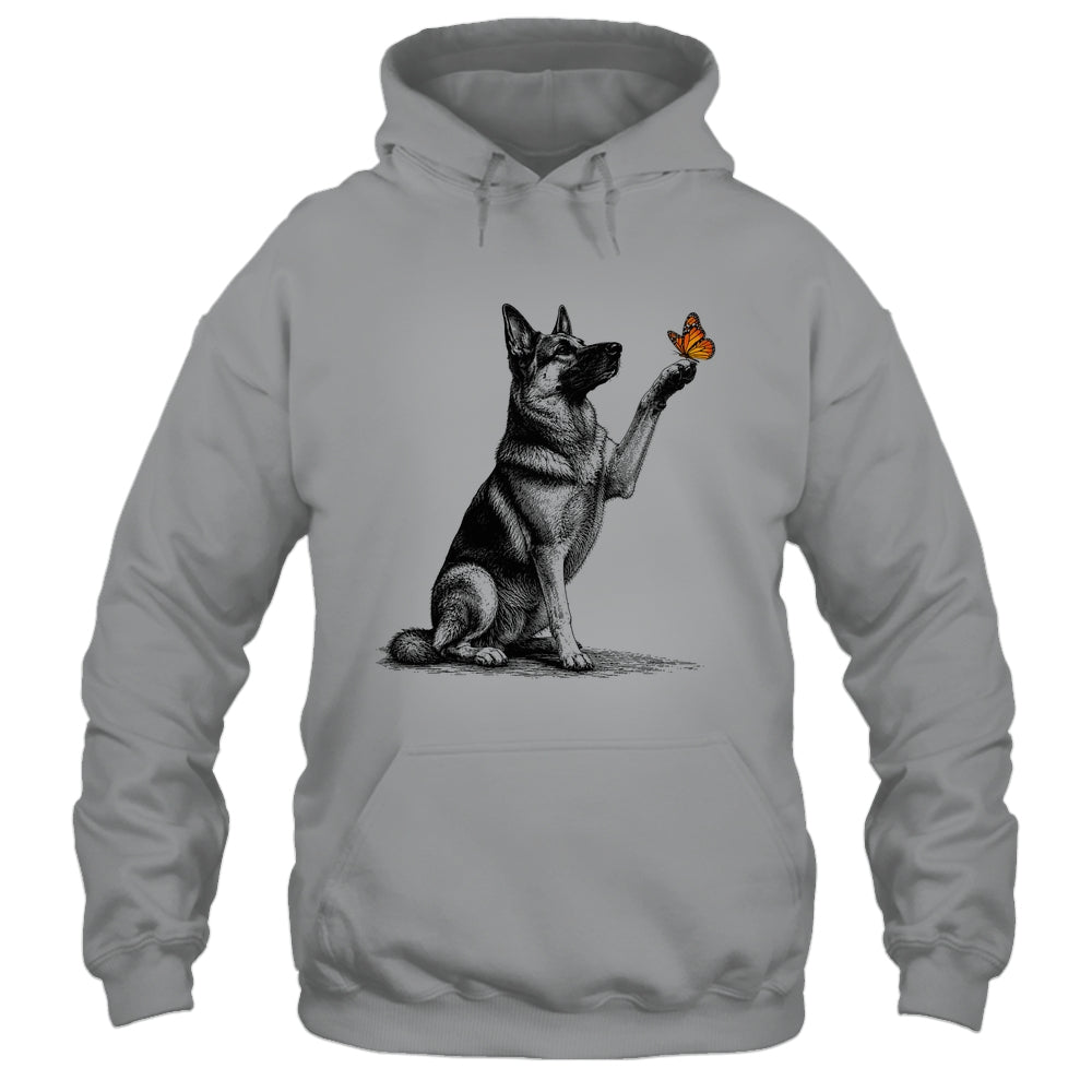 German Shepherd With Butterfly Minimalist Dog Lover Design Shirt & Tank Top | siriusteestore