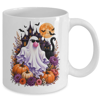 Ghost Blowing Bubble Gum Brushstroke Halloween House Floral Mug | siriusteestore