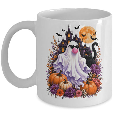 Ghost Blowing Bubble Gum Brushstroke Halloween House Floral Mug | siriusteestore