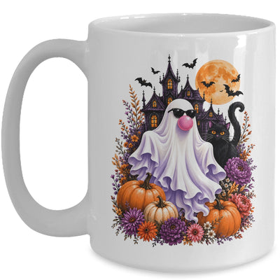 Ghost Blowing Bubble Gum Brushstroke Halloween House Floral Mug | siriusteestore
