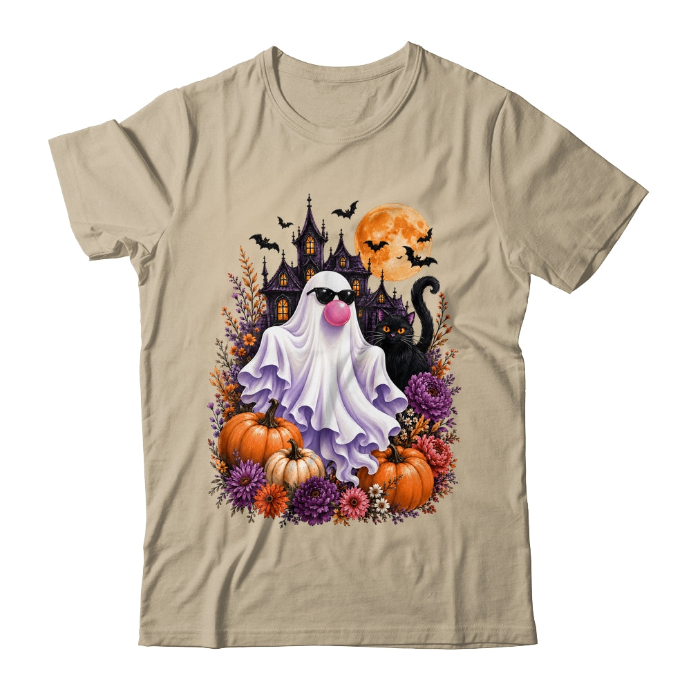 Ghost Blowing Bubble Gum Brushstroke Halloween House Floral Shirt & Hoodie | siriusteestore