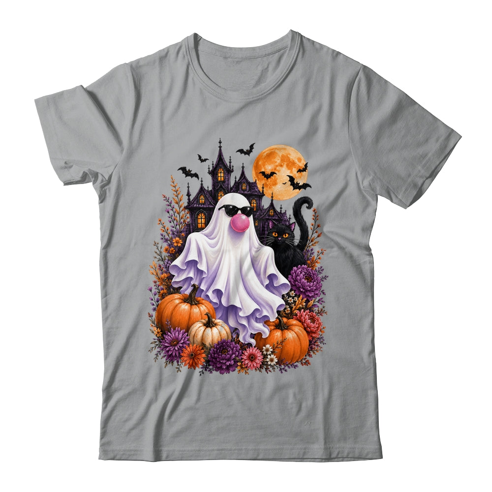 Ghost Blowing Bubble Gum Brushstroke Halloween House Floral Shirt & Hoodie | siriusteestore