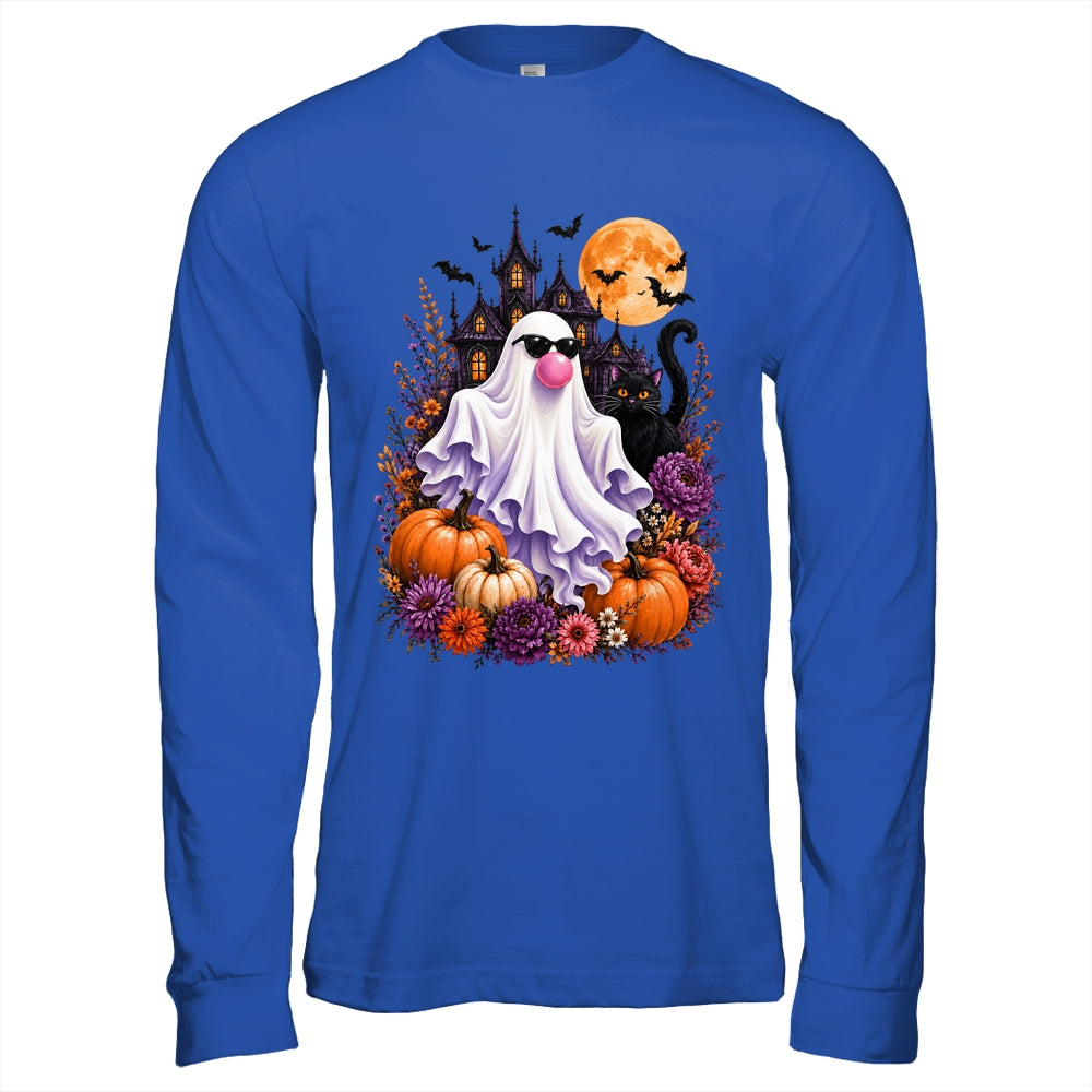 Ghost Blowing Bubble Gum Brushstroke Halloween House Floral Shirt & Hoodie | siriusteestore