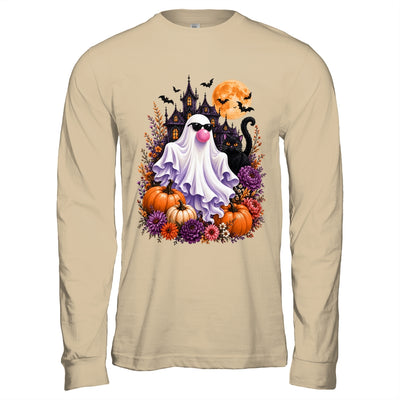 Ghost Blowing Bubble Gum Brushstroke Halloween House Floral Shirt & Hoodie | siriusteestore