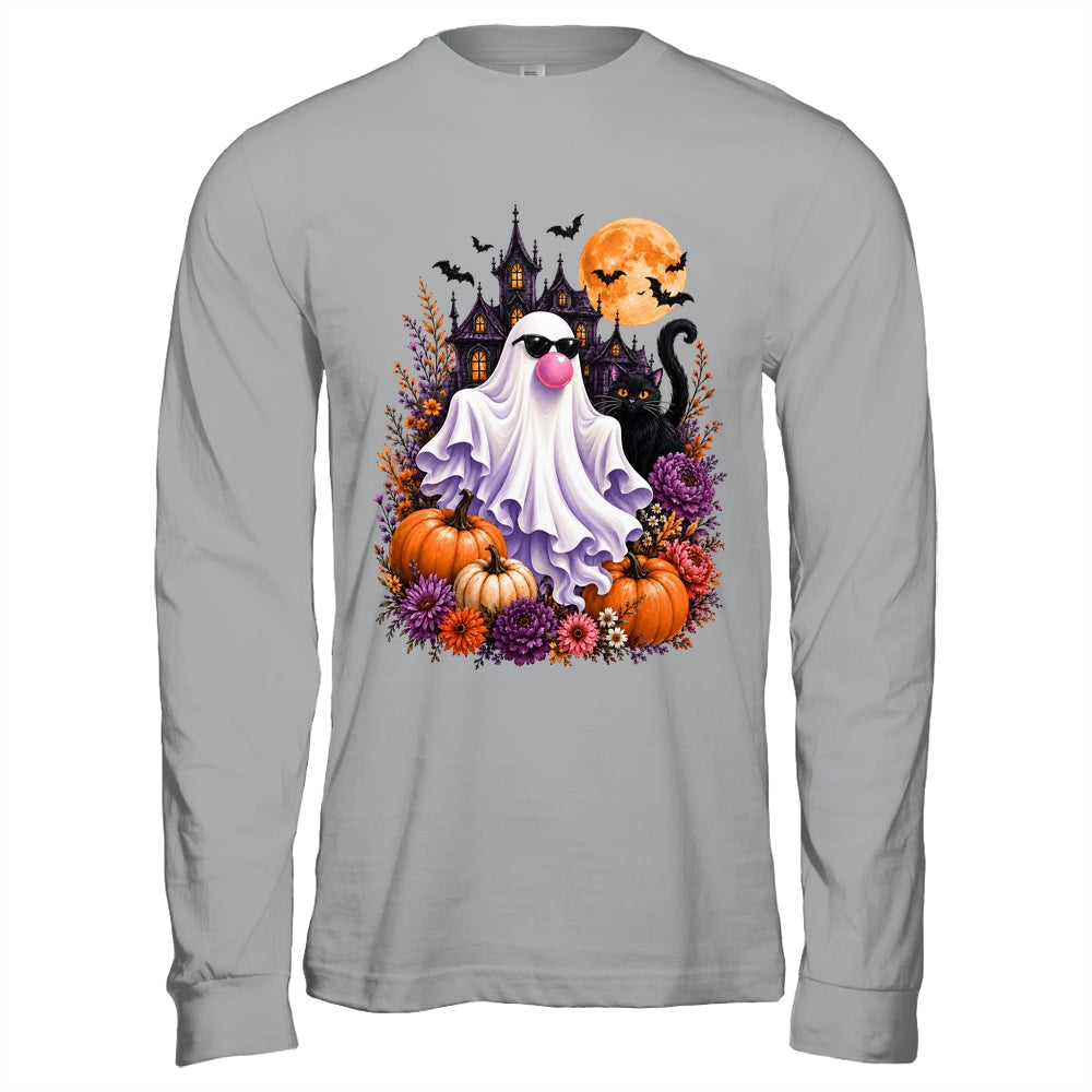 Ghost Blowing Bubble Gum Brushstroke Halloween House Floral Shirt & Hoodie | siriusteestore