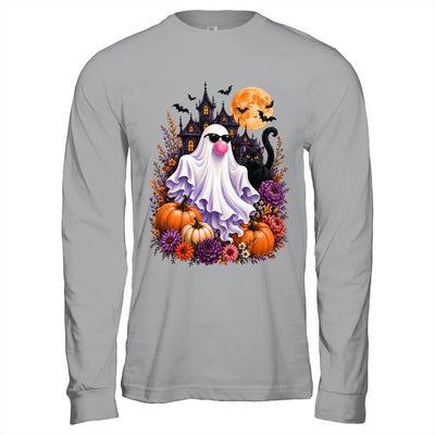 Ghost Blowing Bubble Gum Brushstroke Halloween House Floral Shirt & Hoodie | siriusteestore