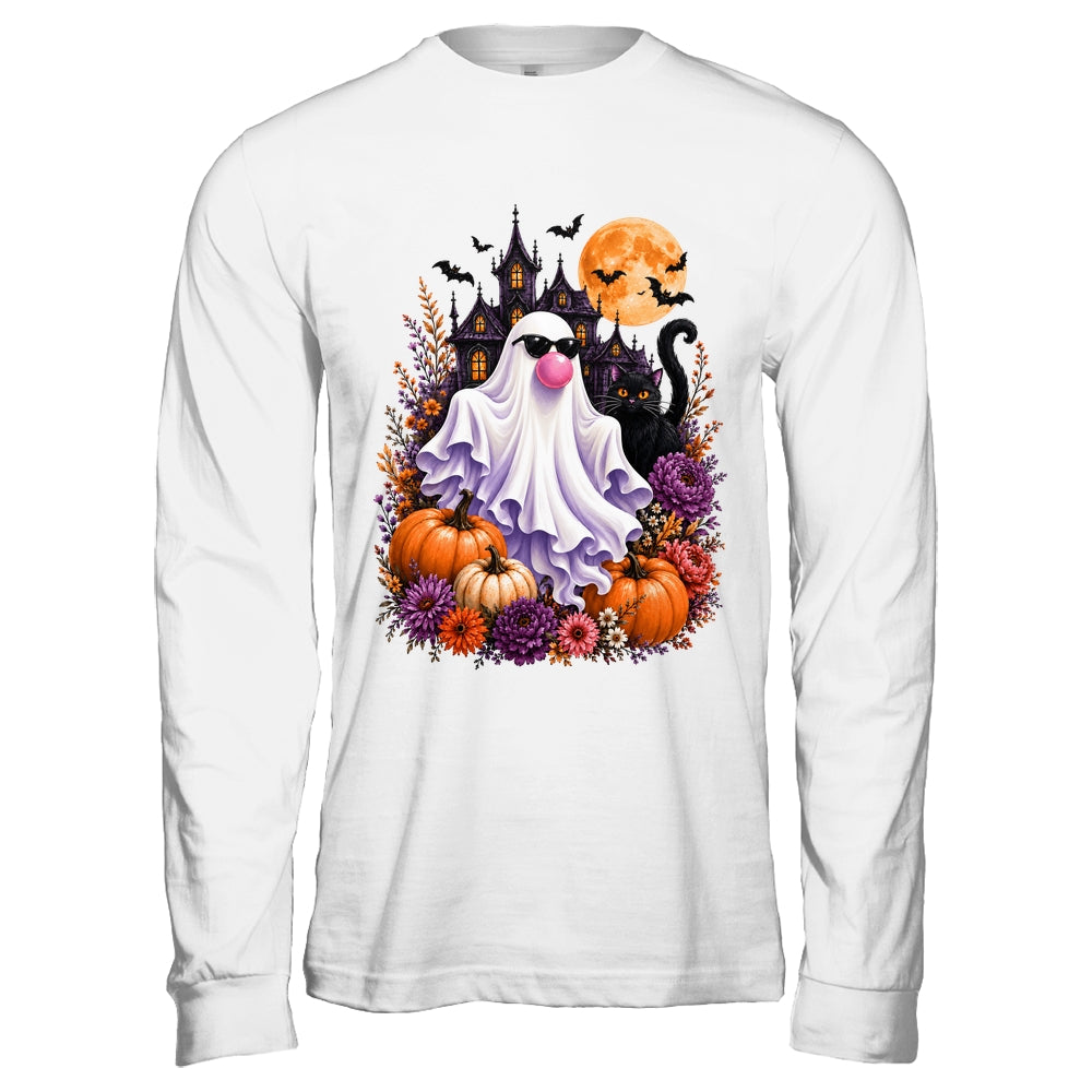 Ghost Blowing Bubble Gum Brushstroke Halloween House Floral Shirt & Hoodie | siriusteestore