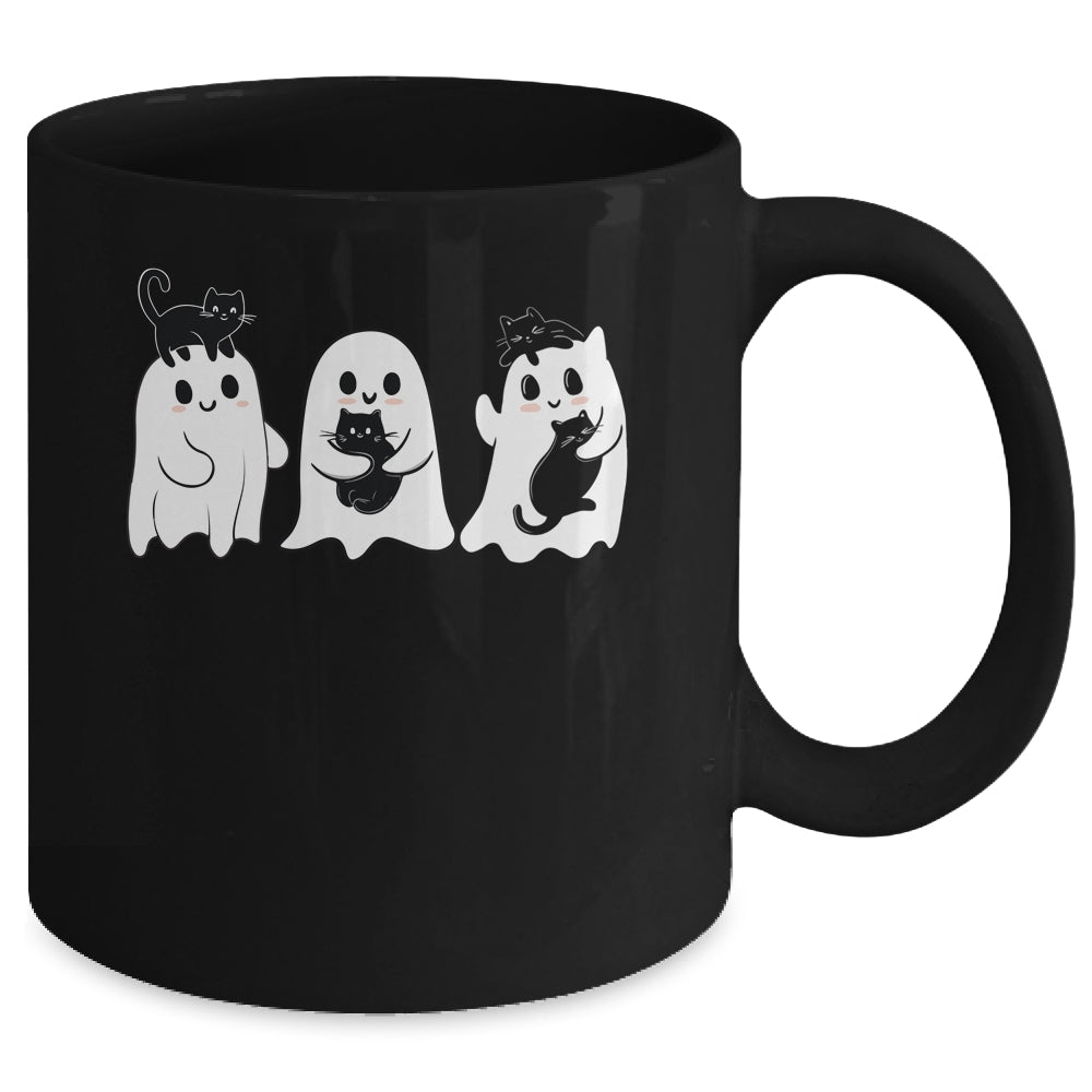 Ghost Holding Black Cat Funny Halloween Cat Lovers Women Mug | siriusteestore