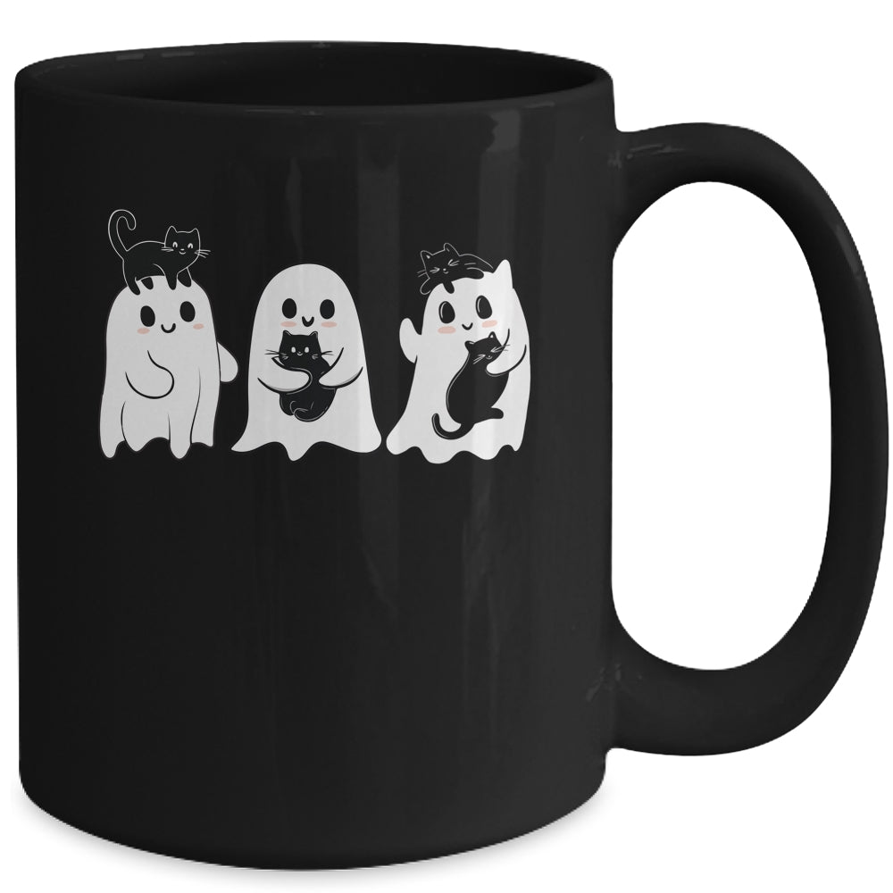 Ghost Holding Black Cat Funny Halloween Cat Lovers Women Mug | siriusteestore