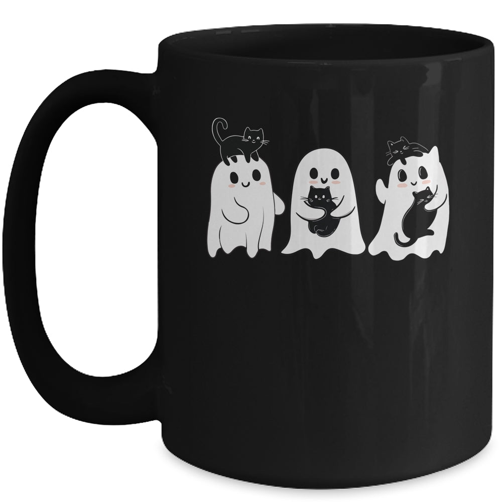 Ghost Holding Black Cat Funny Halloween Cat Lovers Women Mug | siriusteestore