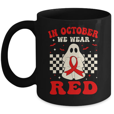 Ghost In October We Wear Red  For Red Ribbon Week Awareness Mug | siriusteestore