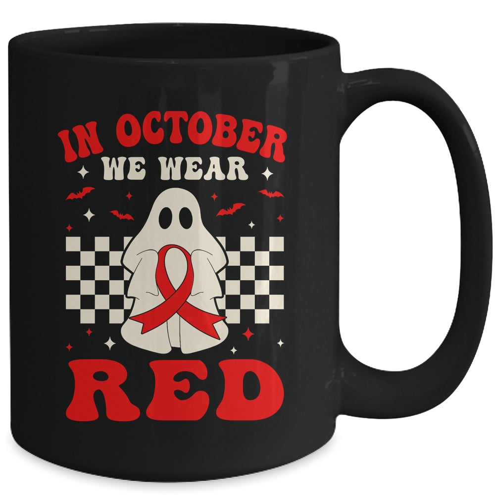 Ghost In October We Wear Red  For Red Ribbon Week Awareness Mug | siriusteestore