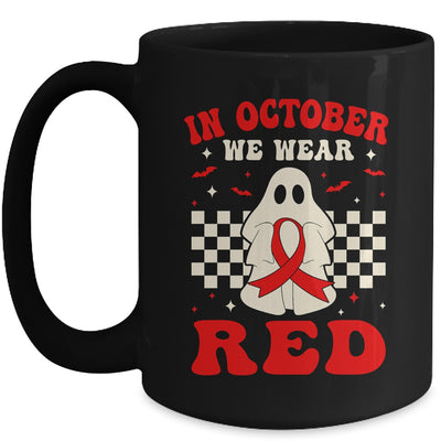 Ghost In October We Wear Red  For Red Ribbon Week Awareness Mug | siriusteestore