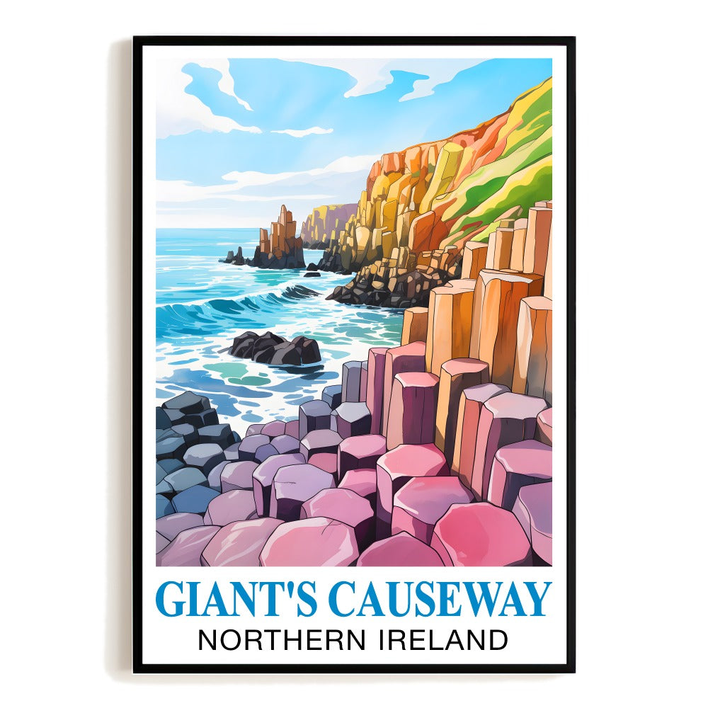 Giant's Causeway Northern Ireland Vintage Travel Poster Basalt Columns Coastal Cliffs Ocean Waves Wall Art Landscape Ideal For Home Office Living Room Decor Unframed | siriusteestore